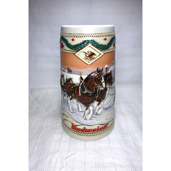 Budweiser 1996 Ceramic Collectible Holiday Stein "American Homestead" Clydesdale - Picture 1 of 11